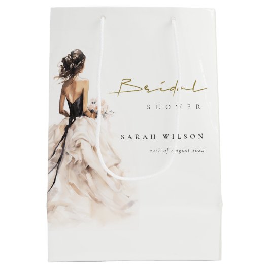 Moderne Waterverf Trouwjurk Vrijgezellenfeest Medium Cadeauzakje (Achterkant)