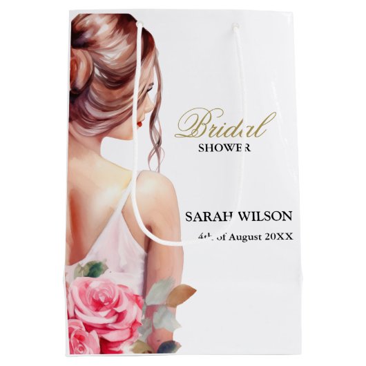 Moderne Waterverf Trouwjurk Vrijgezellenfeest Medium Cadeauzakje (Achterkant)