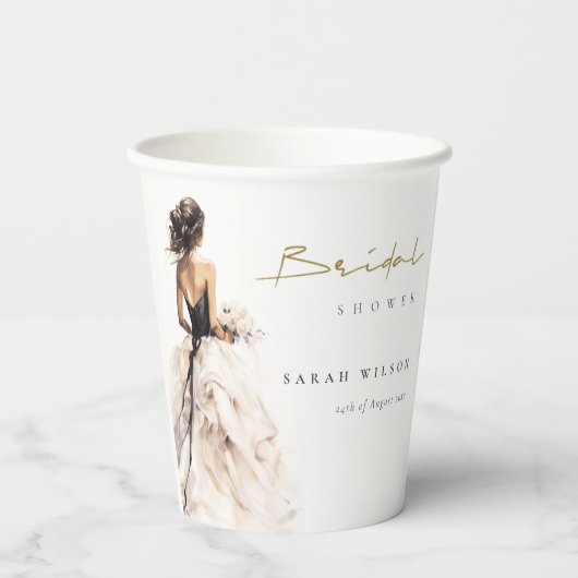 Moderne Waterverf Trouwjurk Vrijgezellenfeest Papieren Bekers (Achterkant)