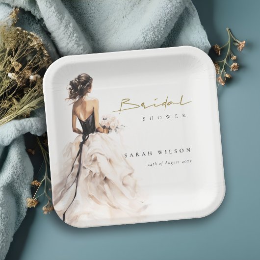 Moderne Waterverf Trouwjurk Vrijgezellenfeest Papieren Bordje