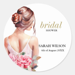 Moderne Waterverf Trouwjurk Vrijgezellenfeest Ronde Sticker