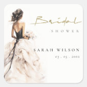 Moderne Waterverf Trouwjurk Vrijgezellenfeest Vierkante Sticker (Voorkant)