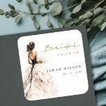 Moderne Waterverf Trouwjurk Vrijgezellenfeest Vierkante Sticker<br><div class="desc">Als u nog meer aanpassingen nodig hebt,  kunt u mij op yellowfebstudio@gmail.com vrij klikken.</div>