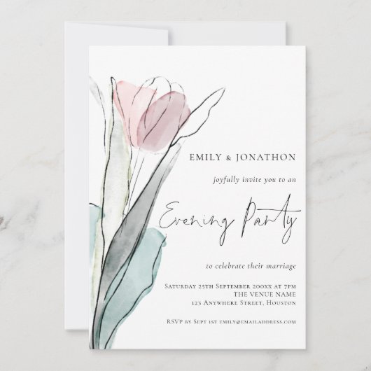 Moderne Waterverf Tulp Wedding Evening Party Kaart (Voorkant)