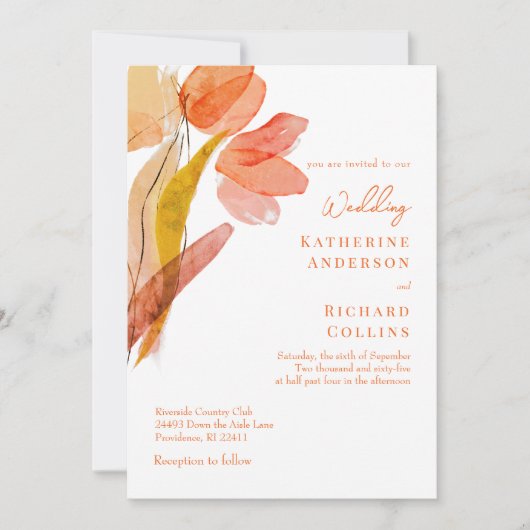 Moderne Waterverf Tulpen Oranje bruiloft Kaart (Voorkant)