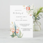 Moderne waterverf tulpen qr code bruiloft kaart (Staand voorkant)