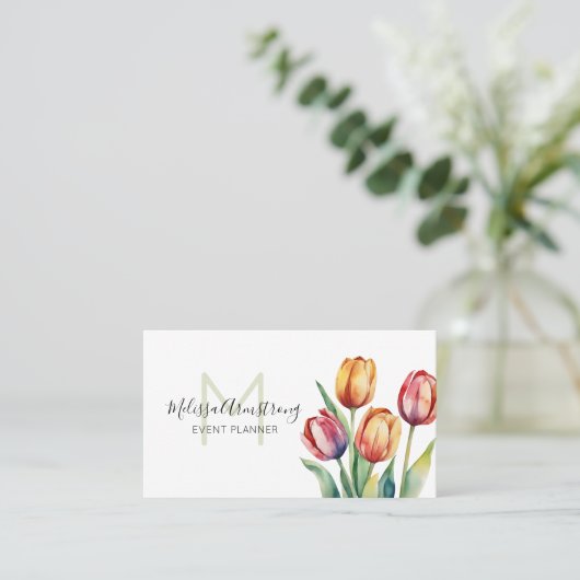 Moderne Waterverf Tulps Visitekaartje (Staand voorkant)