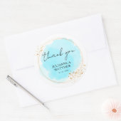 Moderne Waterverf turquoise dank u bruiloft Ronde Sticker (Envelop)
