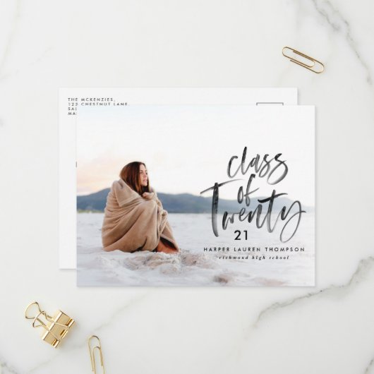 Moderne waterverf typografie afstuderen Photo Invi Uitnodiging Briefkaart (Voorkant / Achterkant in situ)