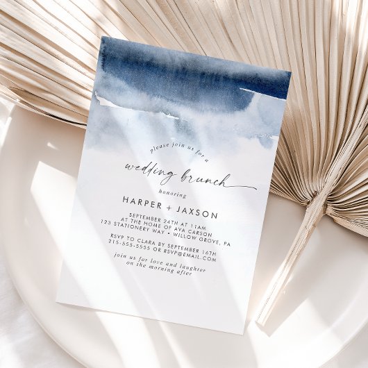 Moderne Waterverf | Uitnodiging tot blauwe bruilof