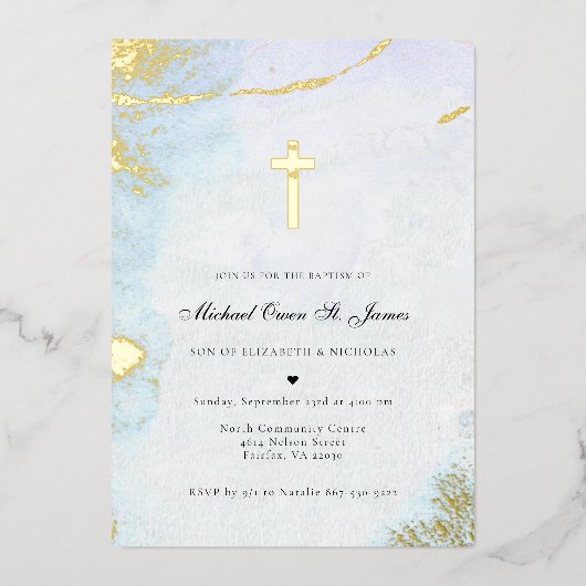 Moderne Waterverf | Uitnodiging tot blauwe en goud (Voorkant)