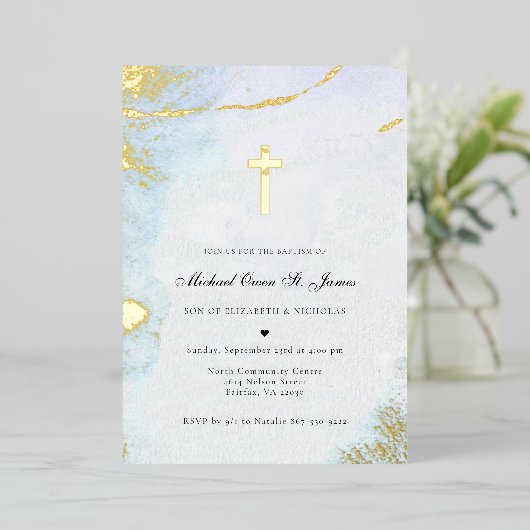 Moderne Waterverf | Uitnodiging tot blauwe en goud (Staand Voorkant)