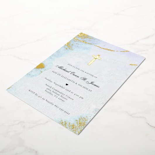 Moderne Waterverf | Uitnodiging tot blauwe en goud (Gedraaid)