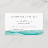 Moderne Waterverf van Blauwgroen en zilvergeode ge Visitekaartje (Achterkant)