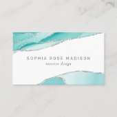 Moderne Waterverf van Blauwgroen en zilvergeode ge Visitekaartje (Voorkant)