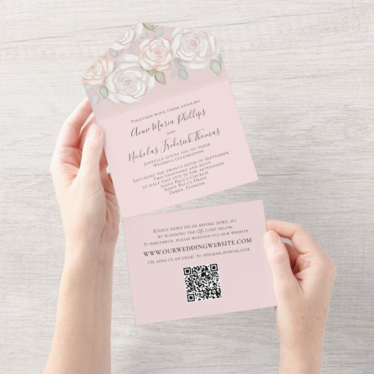 Moderne Waterverf van de Griekse legant — Floral Q All In One Uitnodiging (Afscheurbaar)