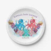 Moderne Waterverf van de Twin Octopus-visserij Papieren Bordje (Voorkant)