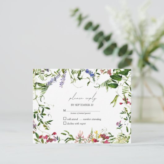 Moderne Waterverf van de Wilde Zomer RSVP Uitnodiging Briefkaart (Staand voorkant)