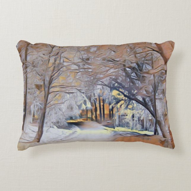 Moderne waterverf van gekleurde sneeuwbomen accent kussen (Voorkant)
