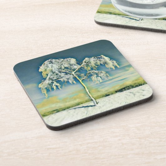 Moderne waterverf van gekleurde sneeuwbomen bier onderzetter (Linkerzijde)