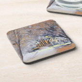 Moderne waterverf van gekleurde sneeuwbomen bier onderzetter (Linkerzijde)