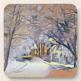 Moderne waterverf van gekleurde sneeuwbomen bier onderzetter