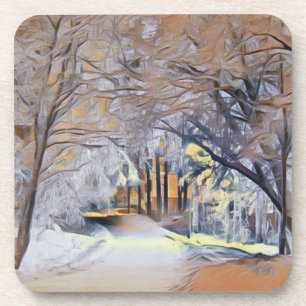 Moderne waterverf van gekleurde sneeuwbomen bier onderzetter