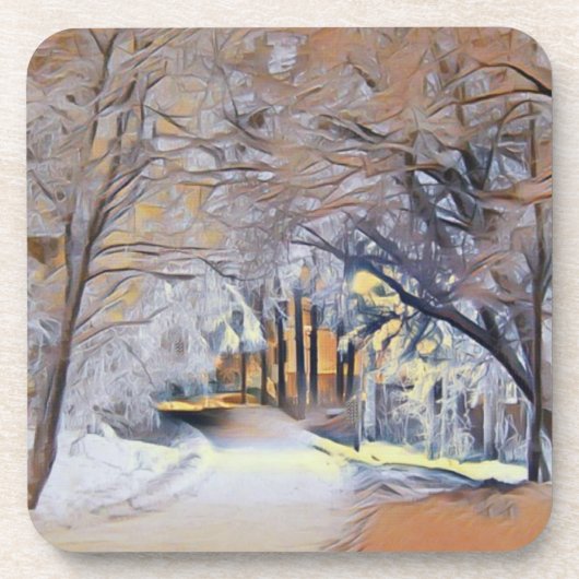 Moderne waterverf van gekleurde sneeuwbomen bier onderzetter (Voorkant)