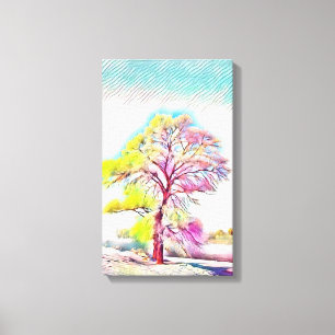 Moderne waterverf van gekleurde sneeuwbomen canvas afdruk