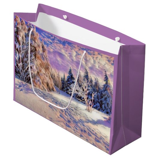 Moderne waterverf van gekleurde sneeuwbomen groot cadeauzakje (Voorkant Gekanteld)