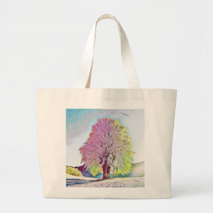 Moderne waterverf van gekleurde sneeuwbomen grote tote bag