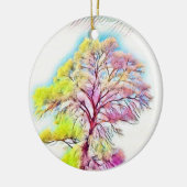 Moderne waterverf van gekleurde sneeuwbomen keramisch ornament (Links)