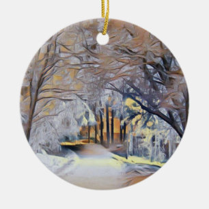 Moderne waterverf van gekleurde sneeuwbomen keramisch ornament