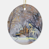 Moderne waterverf van gekleurde sneeuwbomen keramisch ornament (Links)
