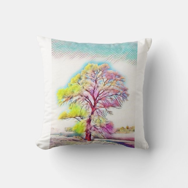 Moderne waterverf van gekleurde sneeuwbomen kussen (Voorkant)