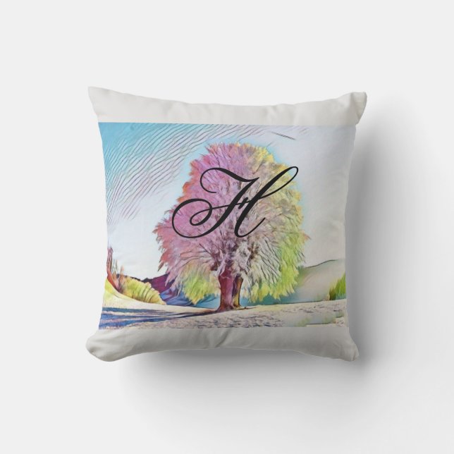 Moderne waterverf van gekleurde sneeuwbomen kussen (Voorkant)