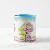 Moderne waterverf van gekleurde sneeuwbomen mok (Midden)