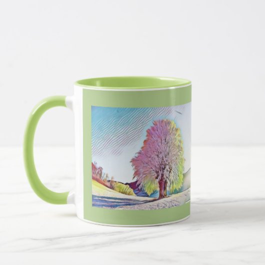 Moderne waterverf van gekleurde sneeuwbomen mok (Links)