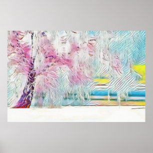 Moderne waterverf van gekleurde sneeuwbomen poster