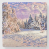 Moderne waterverf van gekleurde sneeuwbomen stenen onderzetter (Voorkant)
