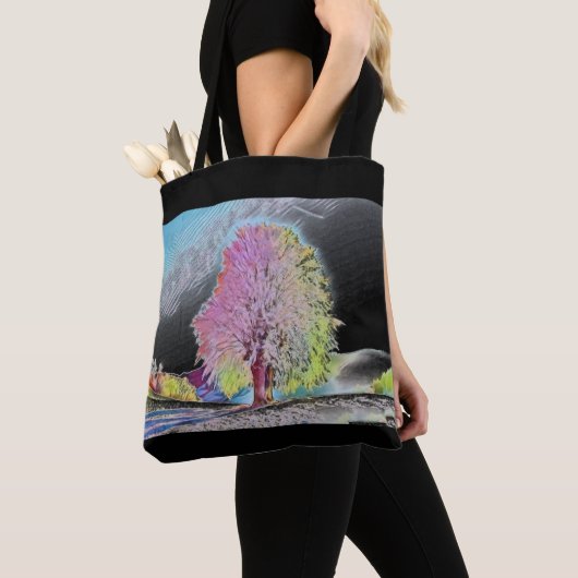 Moderne waterverf van gekleurde sneeuwbomen tote bag (Dichtbij)