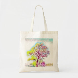 Moderne waterverf van gekleurde sneeuwbomen tote bag