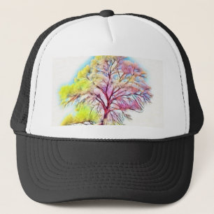 Moderne waterverf van gekleurde sneeuwbomen trucker pet