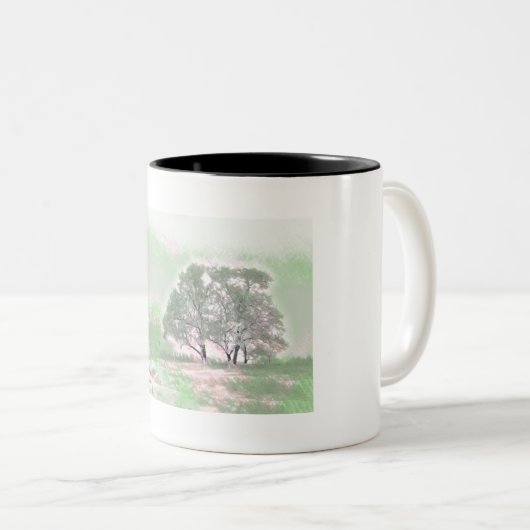 Moderne waterverf van gekleurde sneeuwbomen tweekleurige koffiemok (Voorkant rechts)