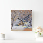 Moderne waterverf van gekleurde sneeuwbomen vierkante klok (Huis)