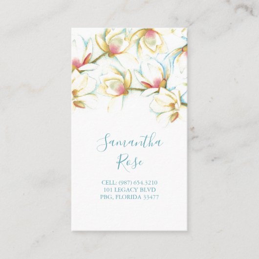 Moderne Waterverf van magnolia Flower Floral Visitekaartje (Voorkant)