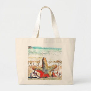 Moderne Waterverf van Oranje zeeschelpen op het st Grote Tote Bag