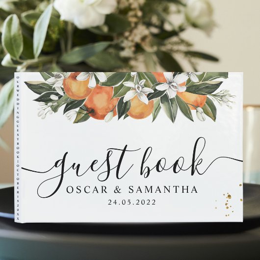 Moderne Waterverf van Sinaasappel en bloemen Gastenboek