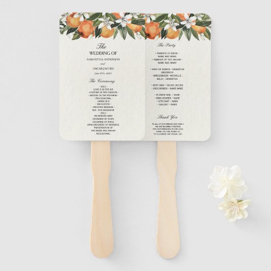 Moderne Waterverf van Sinaasappel en bloemen Handwaaier (Voorkant en achterkant)