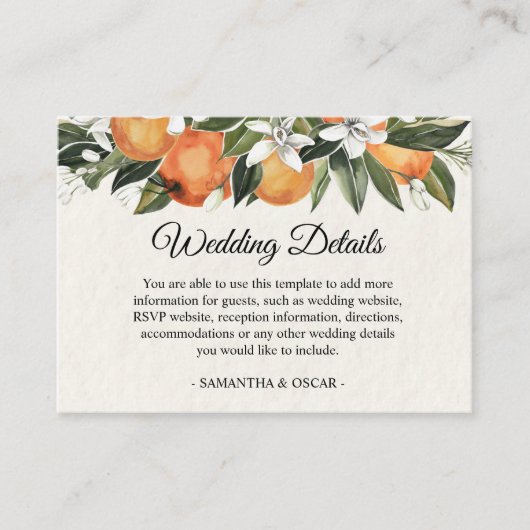 Moderne Waterverf van Sinaasappel en bloemen Informatiekaartje (Voorkant)